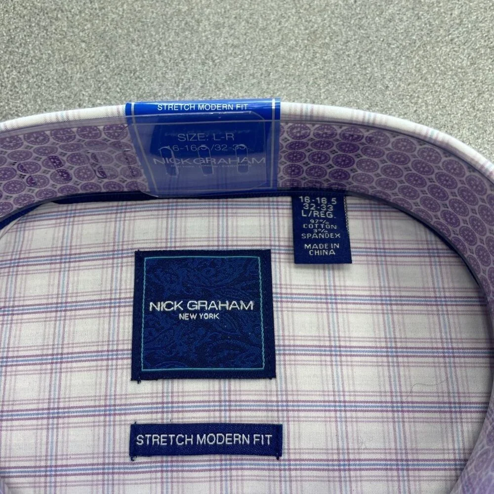 NEW Nick Graham Men's L-R Performance Cotton Dress Shirt 16-16.5 32/33 Stretch - Picture 3 of 5